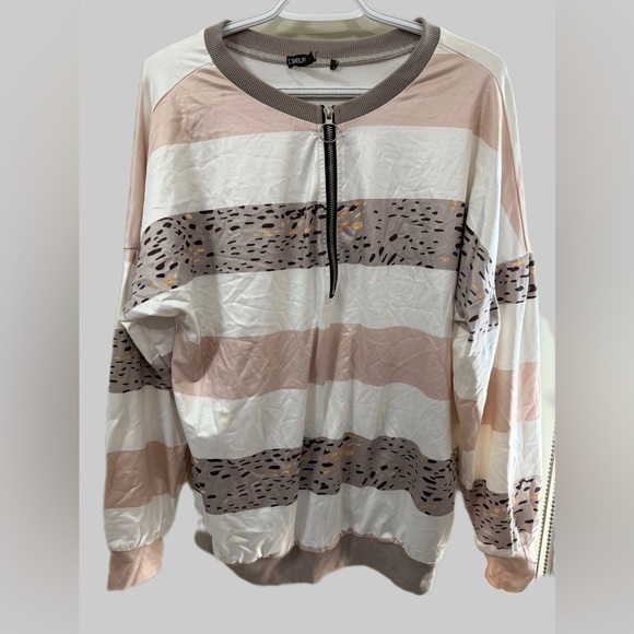 Chico's Women's Long Sleeve Striped Top - Cream and Tan - Picture 1 of 3